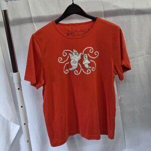 Coral Bay size XL orange t-shirt with sequined Halloween ghosts
